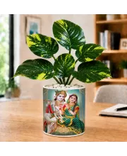 Artificial Tree Ceramic Photo Pot With White Stones 3x4 Inch (F165309)