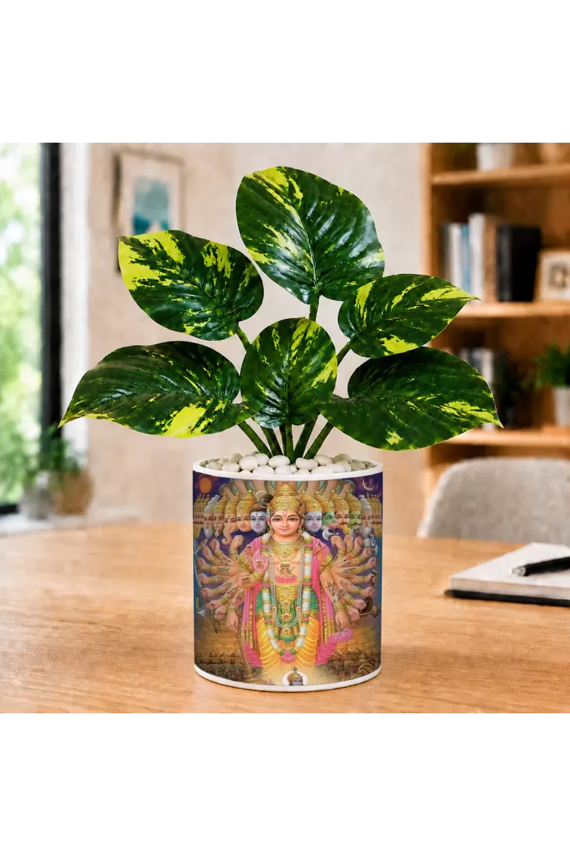 Artificial Tree Ceramic Photo Pot With White Stones 3x4 Inch (F165312)