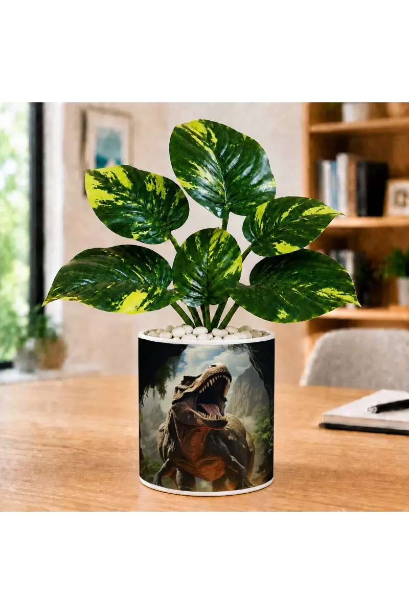 Artificial Tree Ceramic Photo Pot With White Stones 3x4 Inch (F165313)