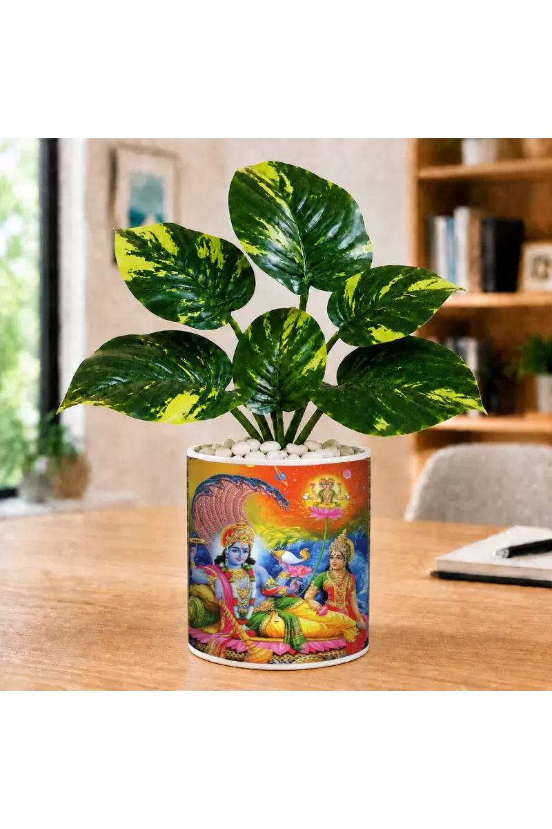 Artificial Tree Ceramic Photo Pot With White Stones 3x4 Inch (F165316)