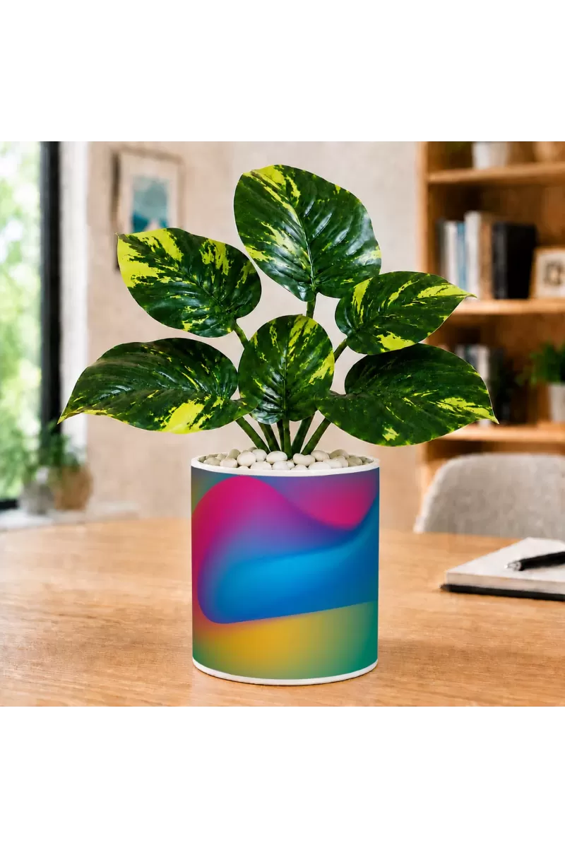 Artificial Tree Ceramic Photo Pot With White Stones 3x4 Inch (F165317)