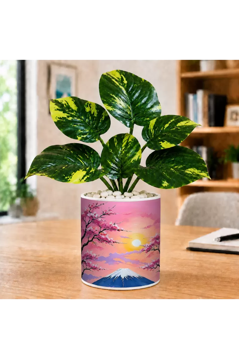 Artificial Tree Ceramic Photo Pot With White Stones 3x4 Inch (F165319)