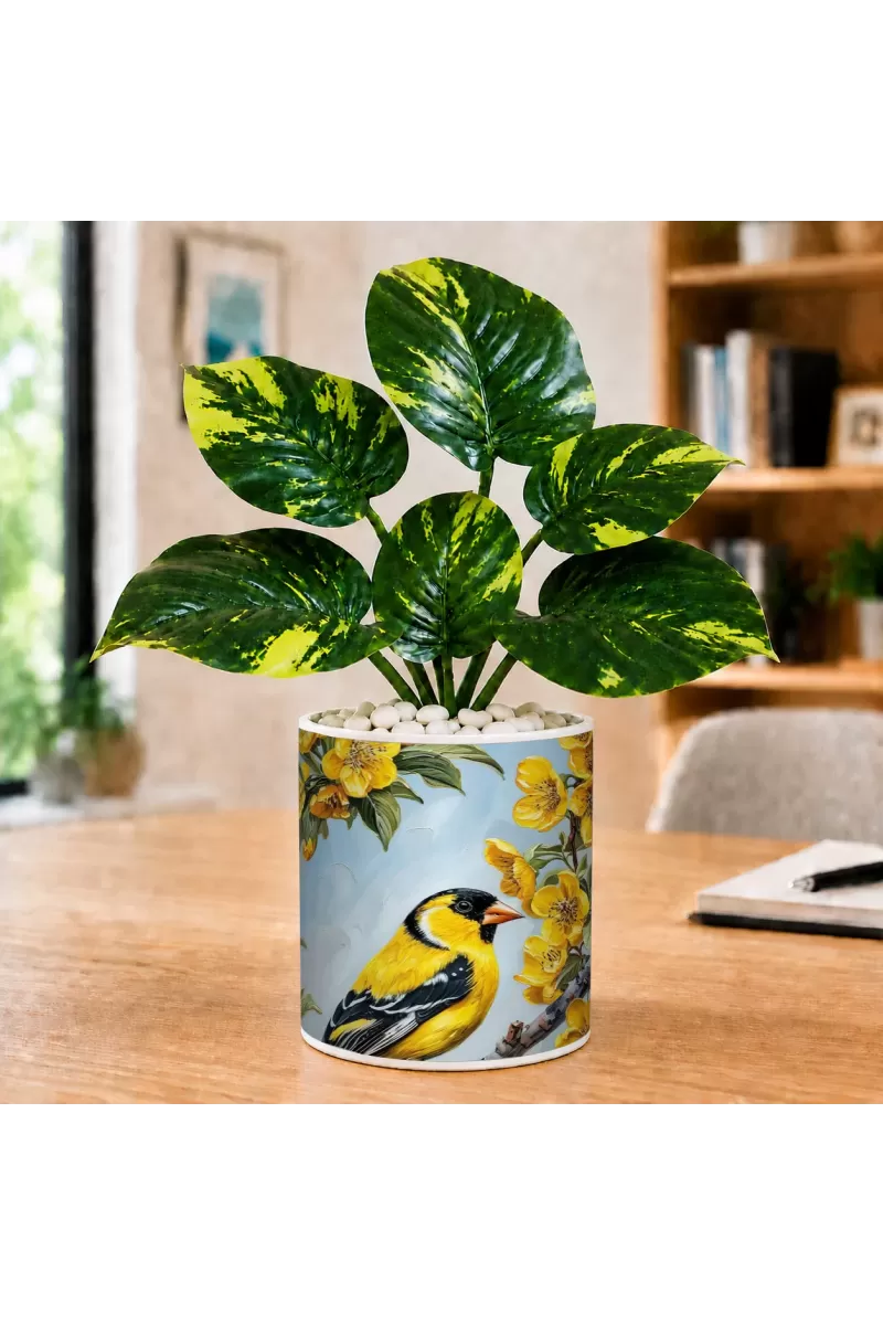 Artificial Tree Ceramic Photo Pot With White Stones 3x4 Inch (F165320)