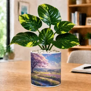 Artificial Tree Ceramic Photo Pot With White Stones 3x4 Inch (F165323)