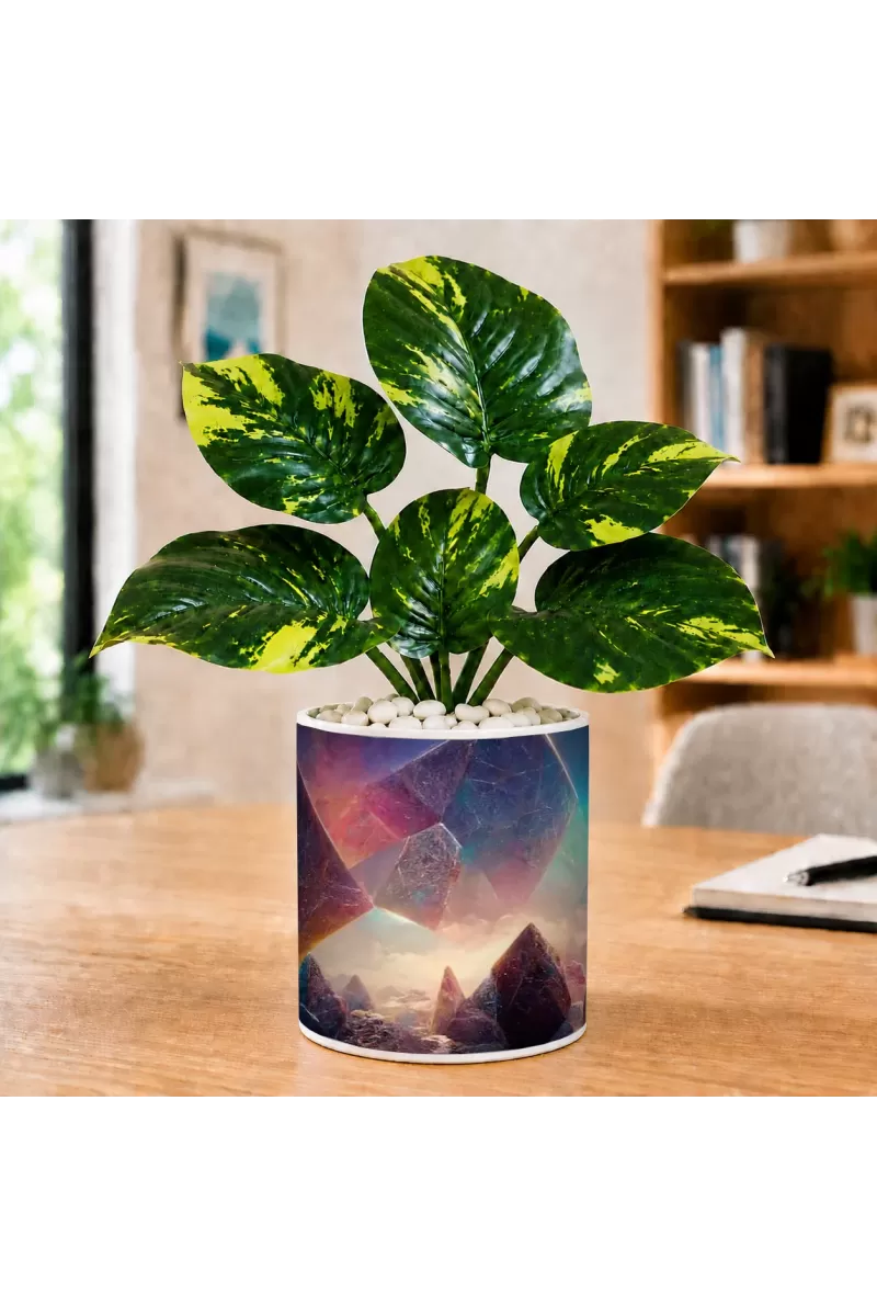 Artificial Tree Ceramic Photo Pot With White Stones 3x4 Inch (F165326)