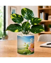Artificial Tree Ceramic Photo Pot With White Stones 3x4 Inch (F165327)