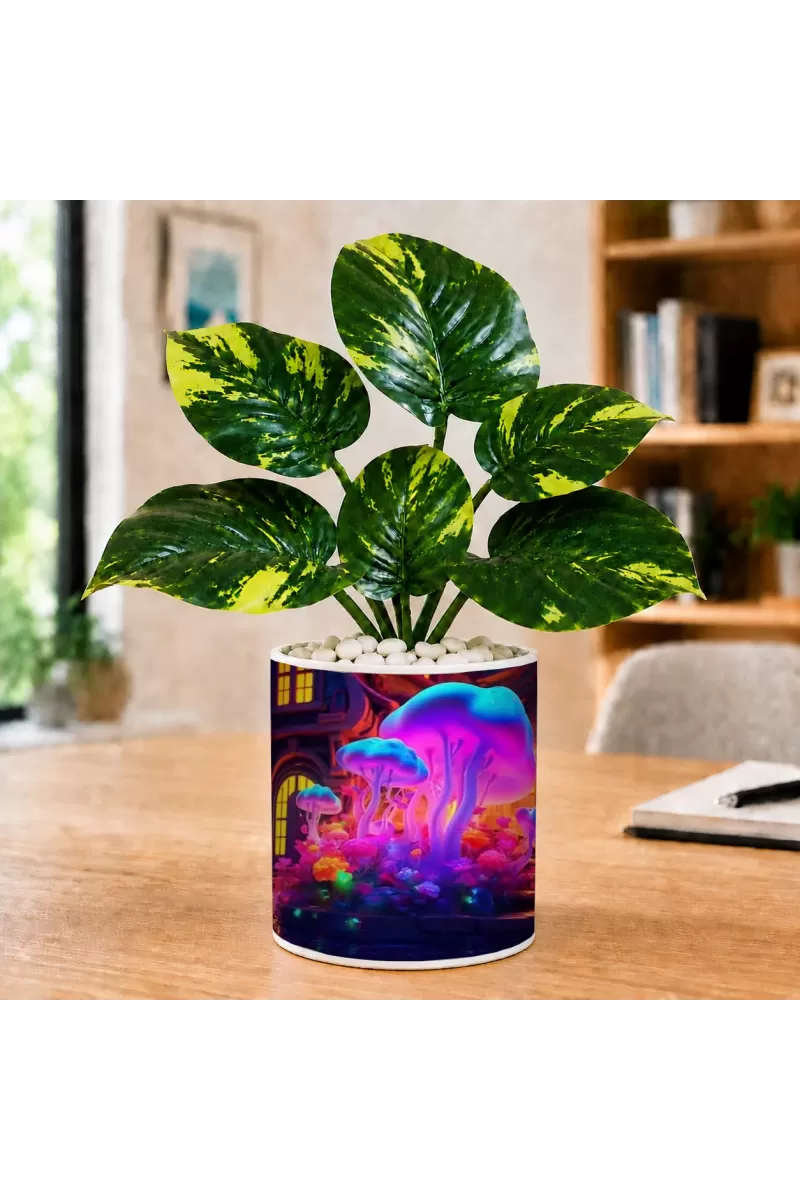 Artificial Tree Ceramic Photo Pot With White Stones 3x4 Inch (F165329)