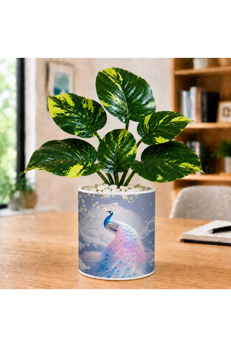 Artificial Tree Ceramic Photo Pot With White Stones 3x4 Inch (F165334)