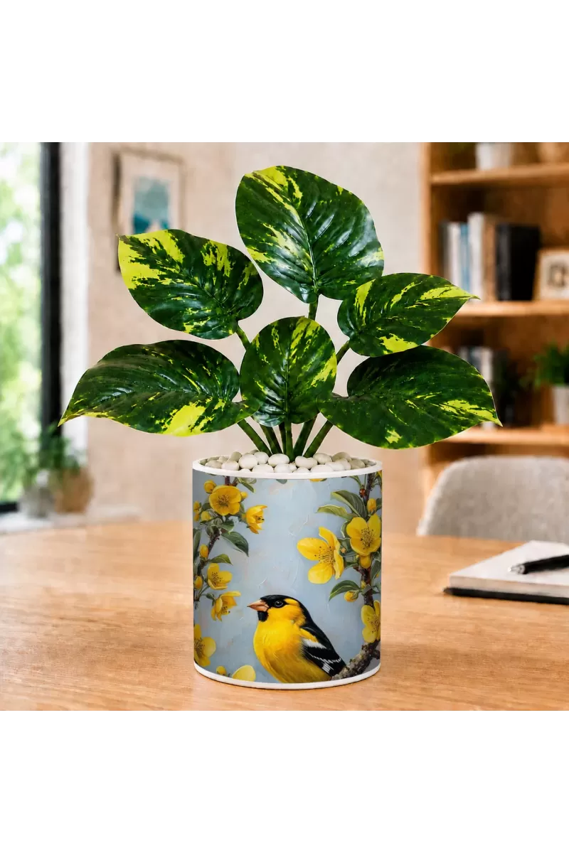 Artificial Tree Ceramic Photo Pot With White Stones 3x4 Inch (F165336)