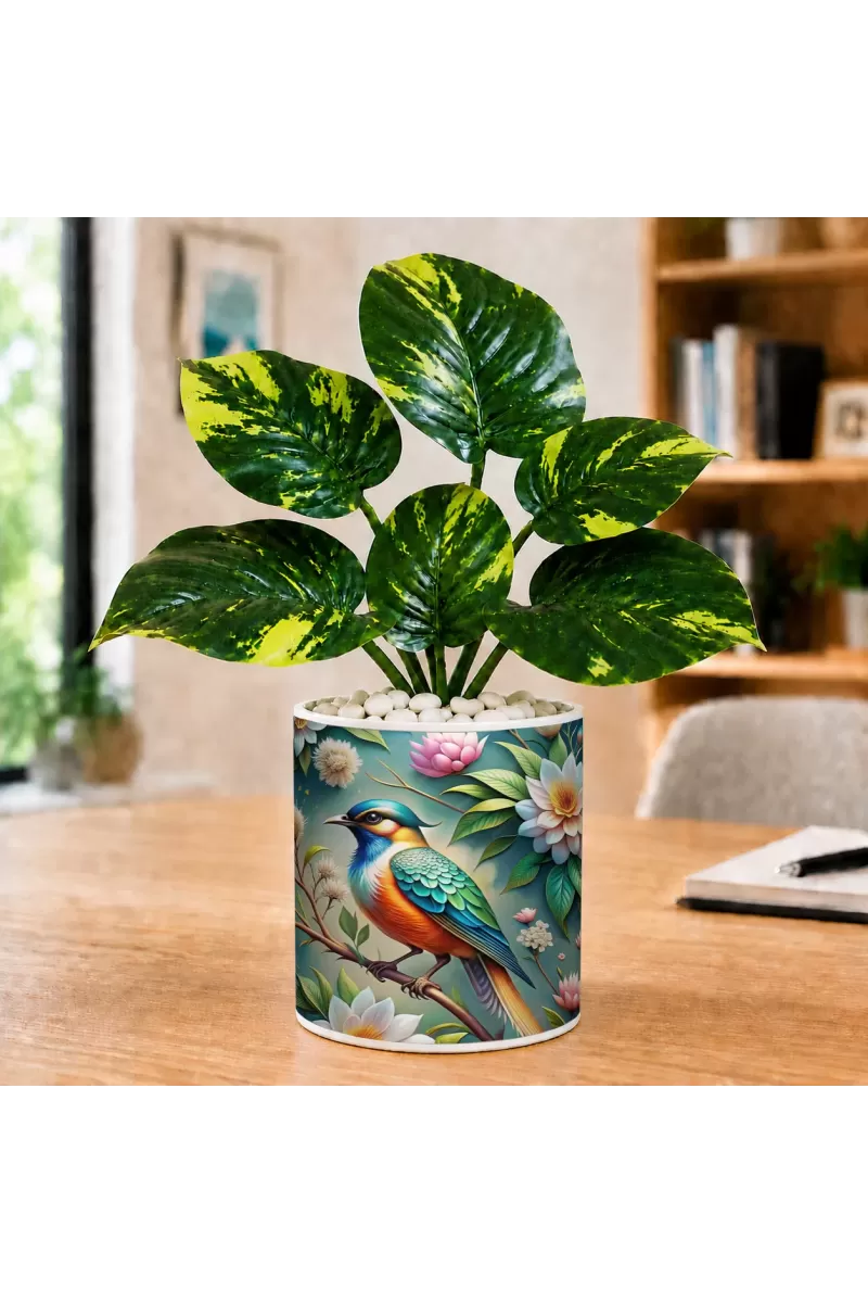 Artificial Tree Ceramic Photo Pot With White Stones 3x4 Inch (F165339)