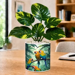 Artificial Tree Ceramic Photo Pot With White Stones 3x4 Inch (F165343)