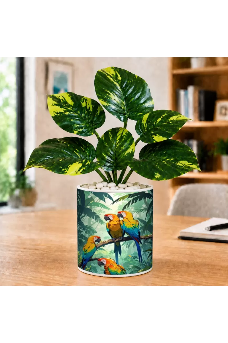 Artificial Tree Ceramic Photo Pot With White Stones 3x4 Inch (F165343)