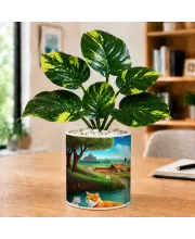 Artificial Tree Ceramic Photo Pot With White Stones 3x4 Inch (F165344)