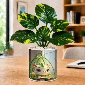 Artificial Tree Ceramic Photo Pot With White Stones 3x4 Inch (F165348)