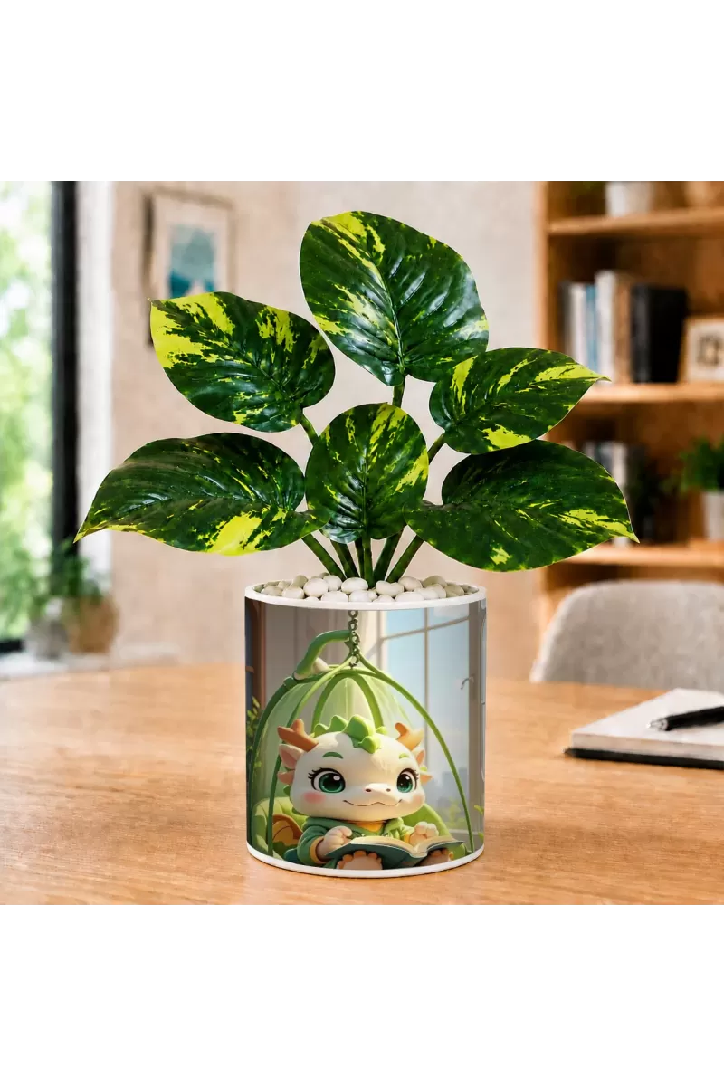 Artificial Tree Ceramic Photo Pot With White Stones 3x4 Inch (F165348)