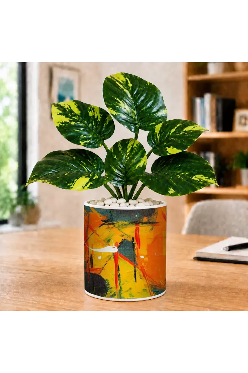 Artificial Tree Ceramic Photo Pot With White Stones 3x4 Inch (F165353)