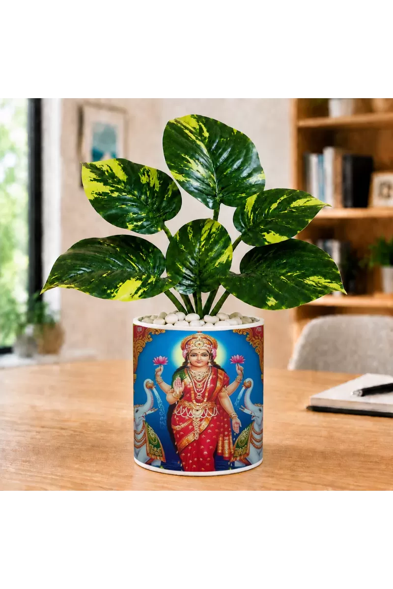 Artificial Tree Ceramic Photo Pot With White Stones 3x4 Inch (F165356)