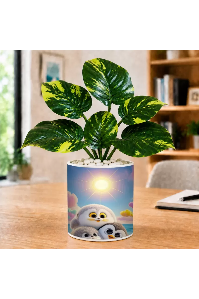 Artificial Tree Ceramic Photo Pot With White Stones 3x4 Inch (F165357)