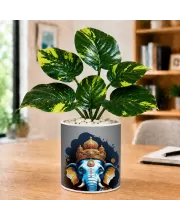 Artificial Tree Ceramic Photo Pot With White Stones 3x4 Inch (F165362)