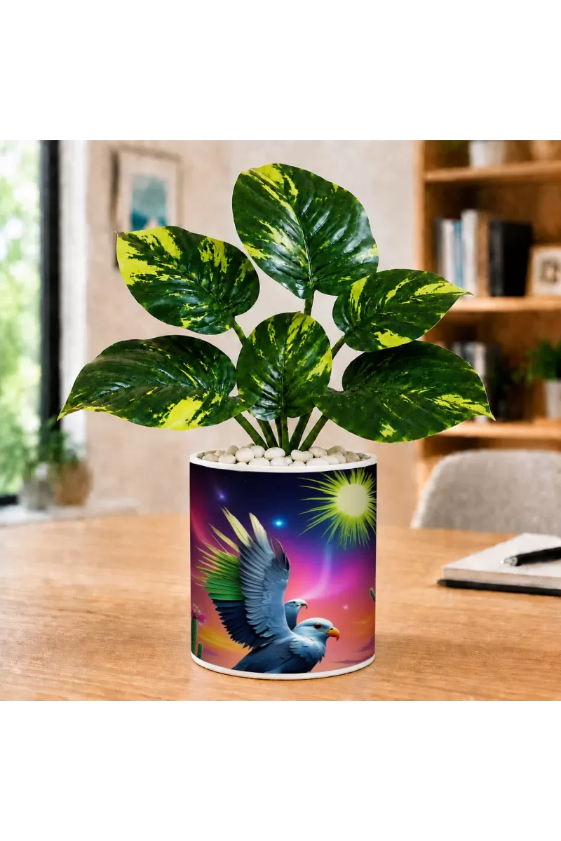 Artificial Tree Ceramic Photo Pot With White Stones 3x4 Inch (F165363)