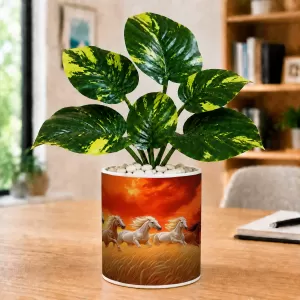 Artificial Tree Ceramic Photo Pot With White Stones 3x4 Inch (F165368)