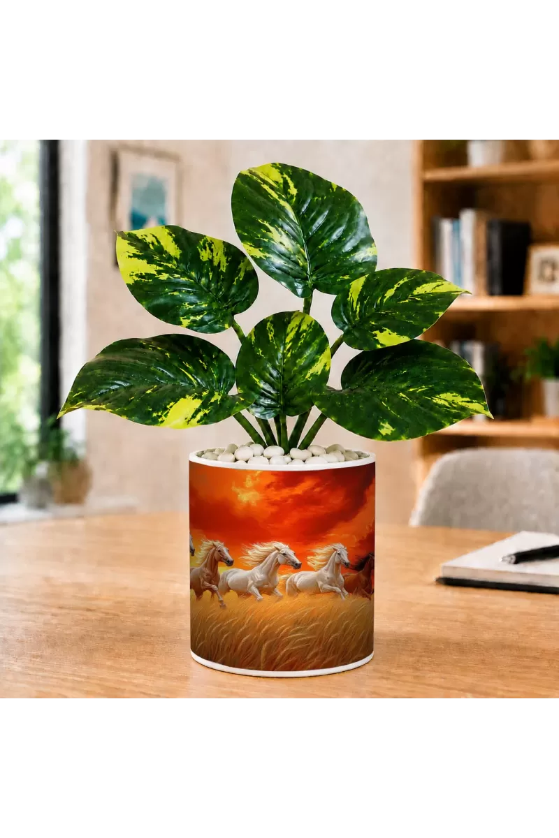 Artificial Tree Ceramic Photo Pot With White Stones 3x4 Inch (F165368)