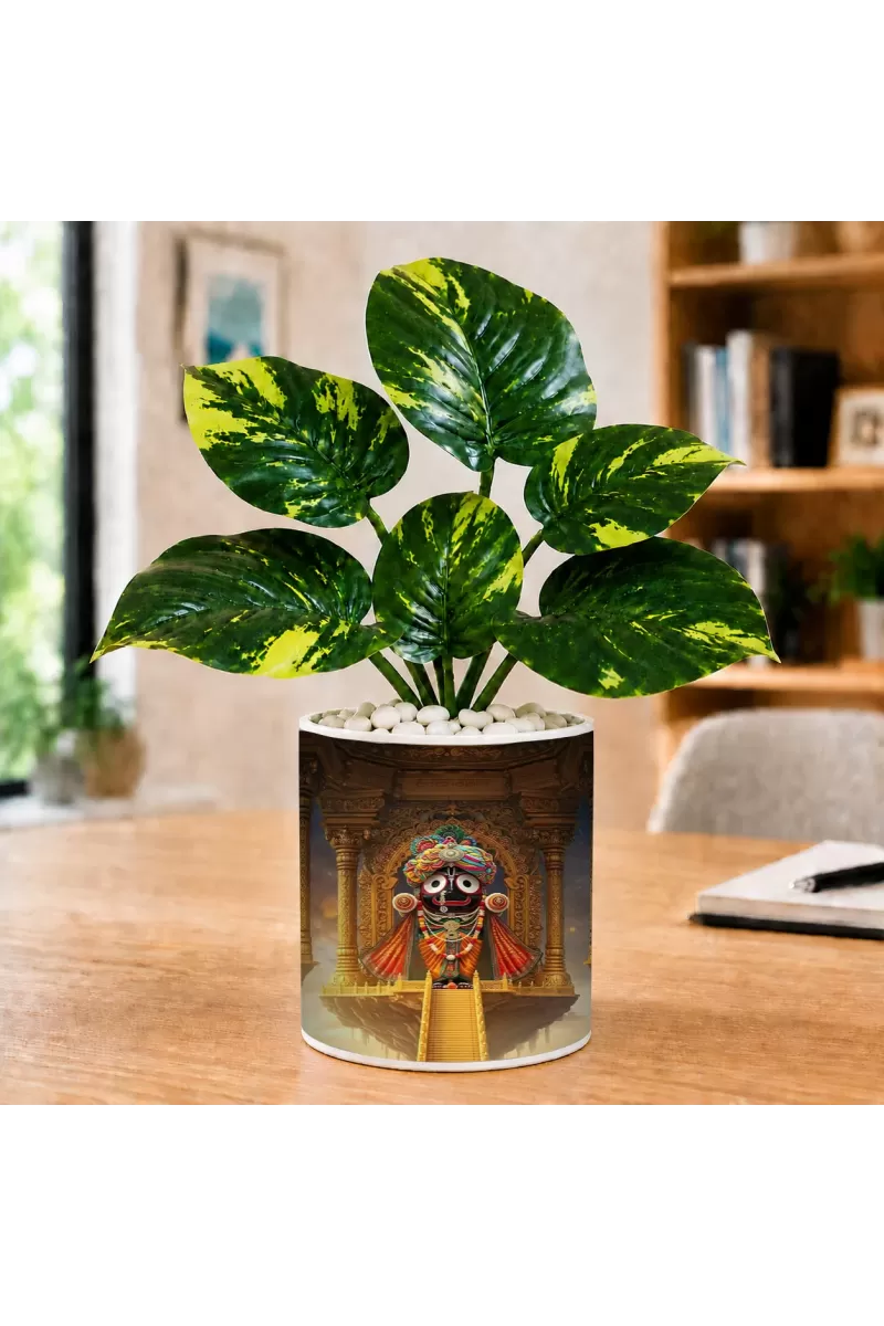 Artificial Tree Ceramic Photo Pot With White Stones 3x4 Inch (F165370)