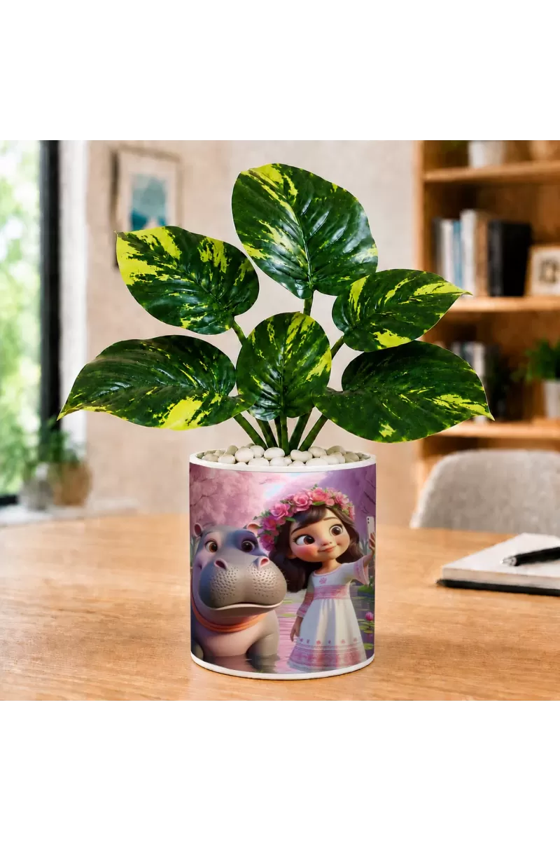 Artificial Tree Ceramic Photo Pot With White Stones 3x4 Inch (F165372)