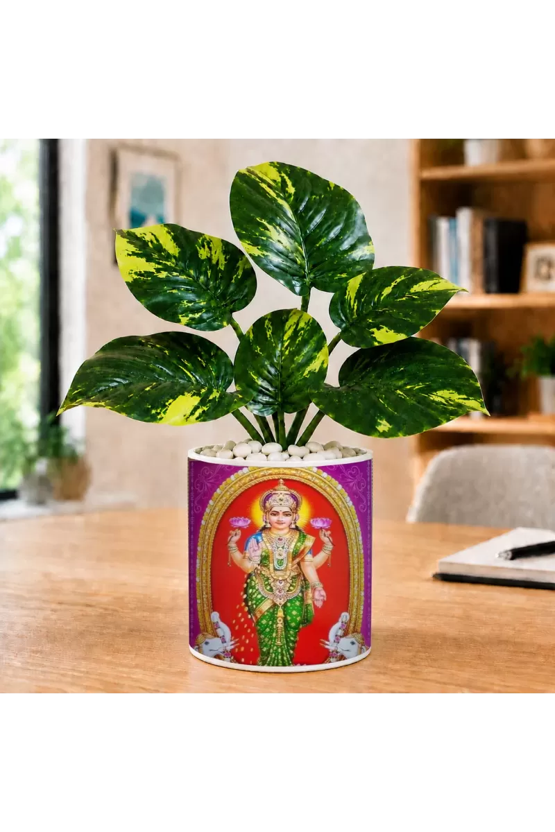 Artificial Tree Ceramic Photo Pot With White Stones 3x4 Inch (F165376)