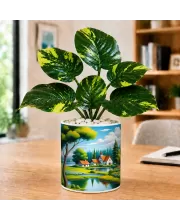 Artificial Tree Ceramic Photo Pot With White Stones 3x4 Inch (F165377)