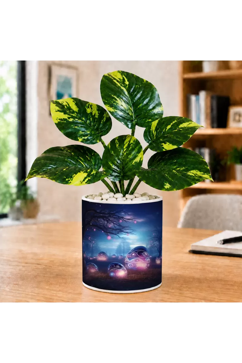 Artificial Tree Ceramic Photo Pot With White Stones 3x4 Inch (F165385)