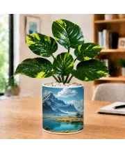 Artificial Tree Ceramic Photo Pot With White Stones 3x4 Inch (F165389)