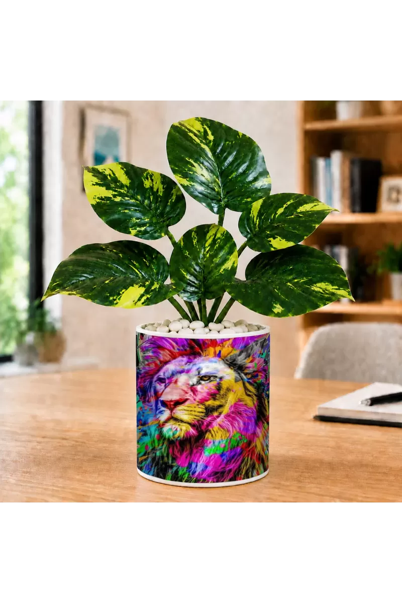 Artificial Tree Ceramic Photo Pot With White Stones 3x4 Inch (F165392)