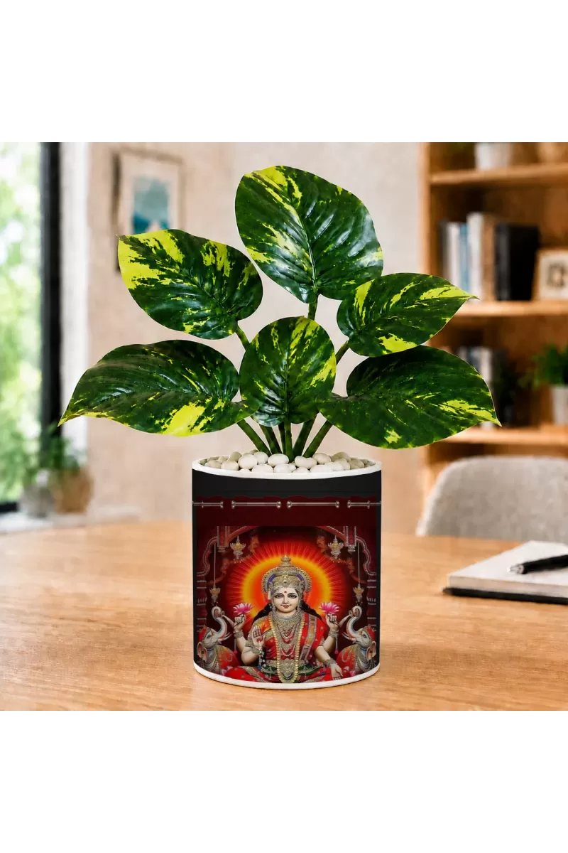 Artificial Tree Ceramic Photo Pot With White Stones 3x4 Inch (F165394)