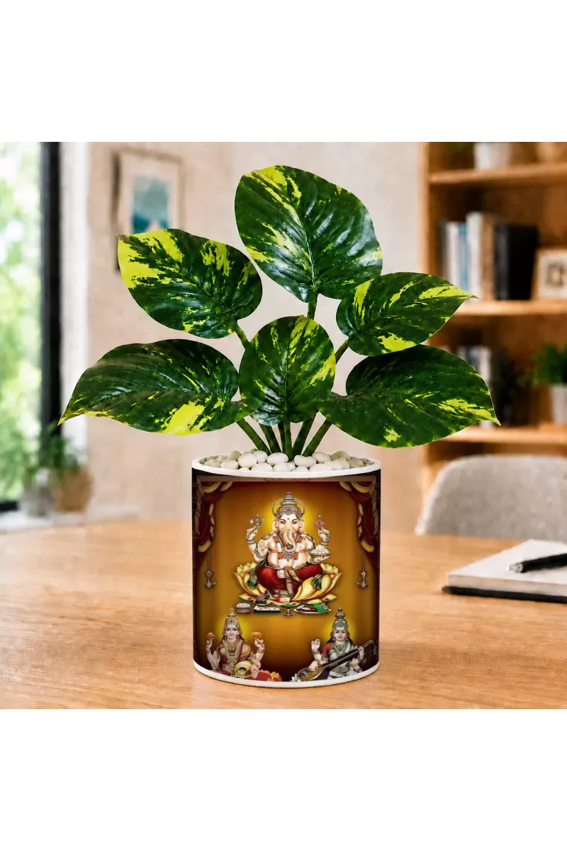 Artificial Tree Ceramic Photo Pot With White Stones 3x4 Inch (F165395)