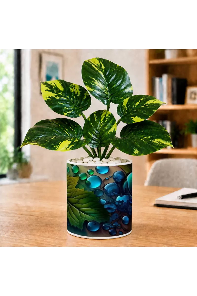 Artificial Tree Ceramic Photo Pot With White Stones 3x4 Inch (F165396)