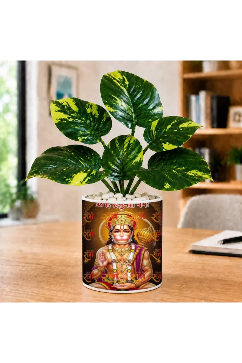 Artificial Tree Ceramic Photo Pot With White Stones 3x4 Inch (F165397)