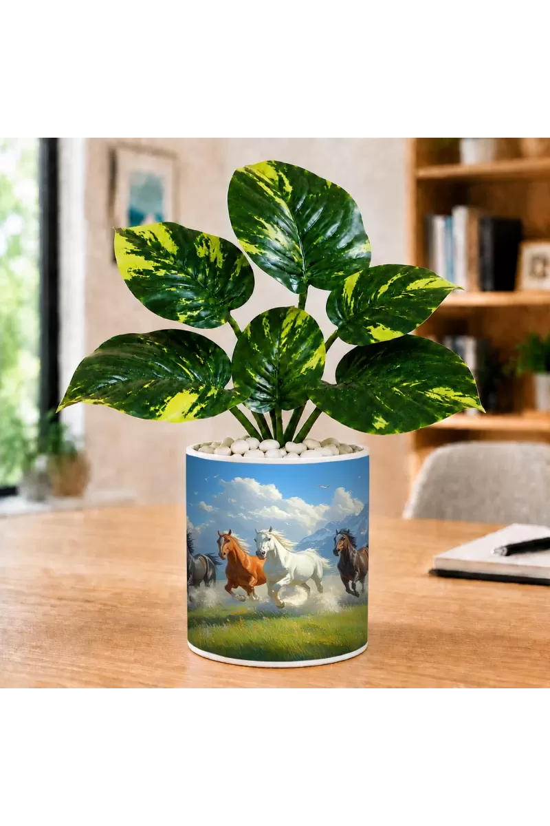 Artificial Tree Ceramic Photo Pot With White Stones 3x4 Inch (F165398)
