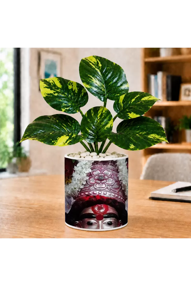 Artificial Tree Ceramic Photo Pot With White Stones 3x4 Inch (F165403)