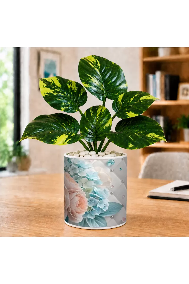 Artificial Tree Ceramic Photo Pot With White Stones 3x4 Inch (F165410)