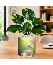 Artificial Tree Ceramic Photo Pot With White Stones 3x4 Inch (F165412)