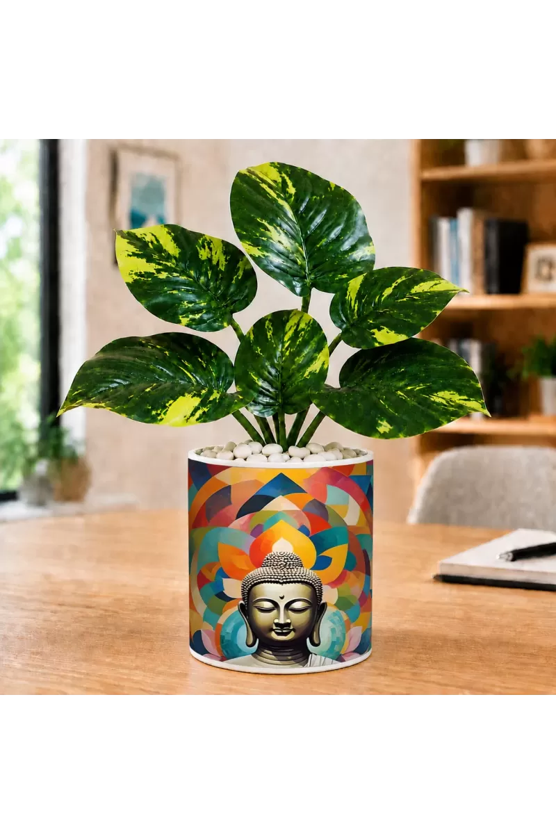 Artificial Tree Ceramic Photo Pot With White Stones 3x4 Inch (F165414)