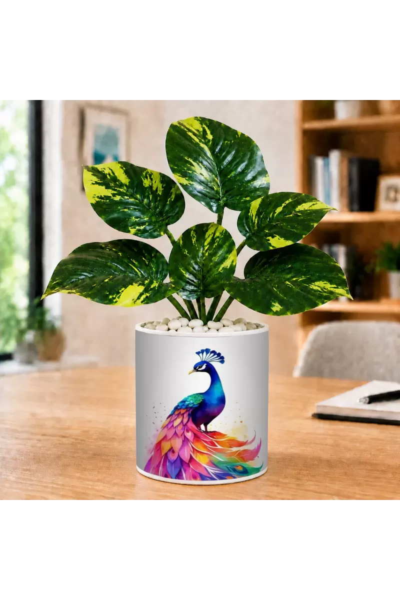 Artificial Tree Ceramic Photo Pot With White Stones 3x4 Inch (F165416)