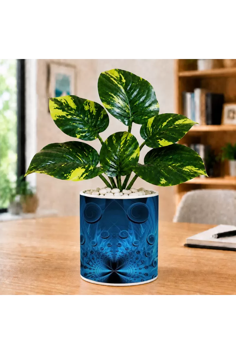Artificial Tree Ceramic Photo Pot With White Stones 3x4 Inch (F165421)