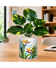 Artificial Tree Ceramic Photo Pot With White Stones 3x4 Inch (F165422)