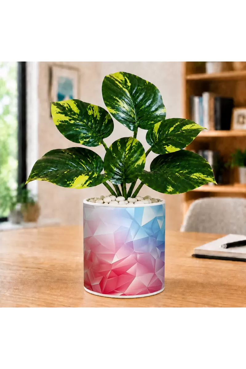 Artificial Tree Ceramic Photo Pot With White Stones 3x4 Inch (F165425)