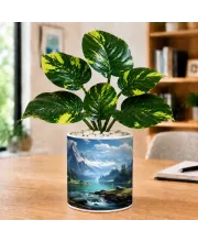 Artificial Tree Ceramic Photo Pot With White Stones 3x4 Inch (F165426)