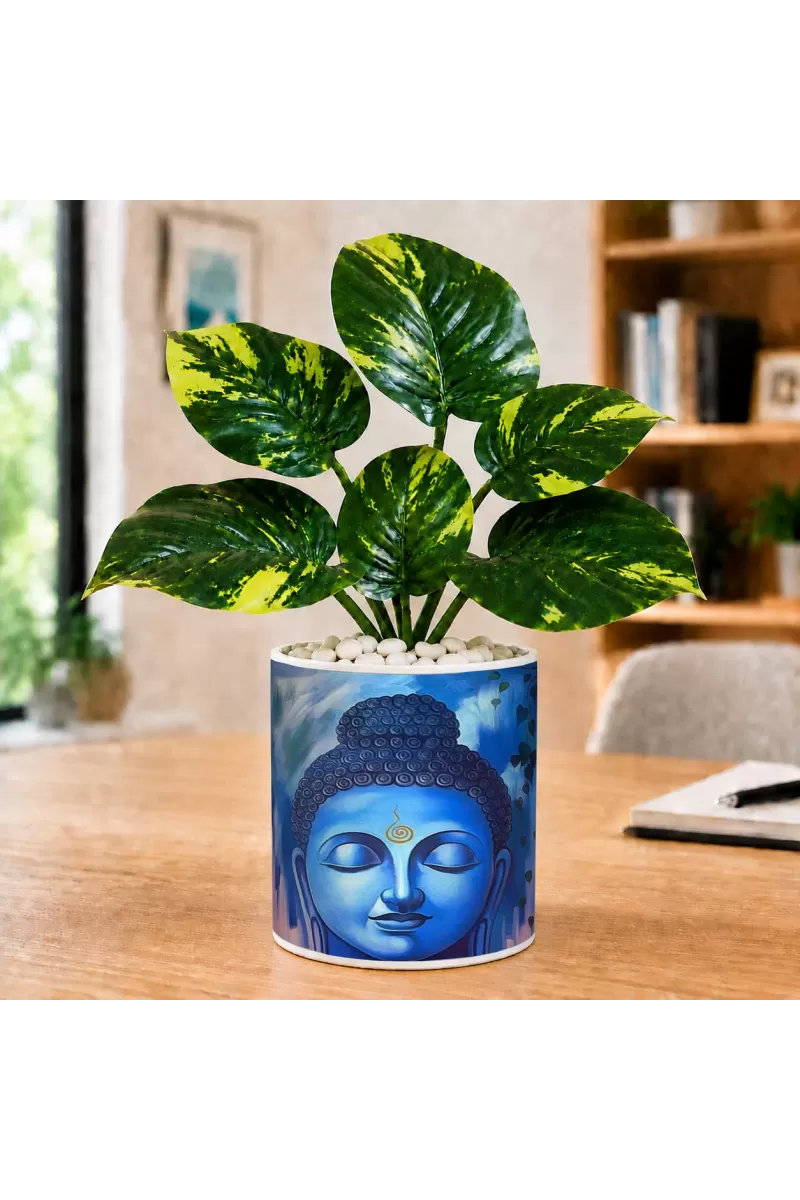 Artificial Tree Ceramic Photo Pot With White Stones 3x4 Inch (F165433)