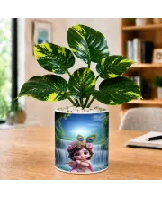 Artificial Tree Ceramic Photo Pot With White Stones 3x4 Inch (F165435)