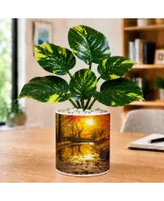 Artificial Tree Ceramic Photo Pot With White Stones 3x4 Inch (F165439)